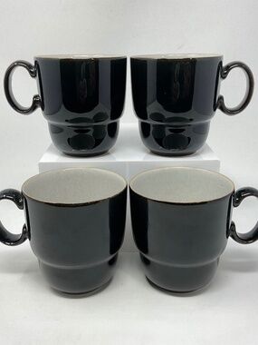 4 Denby Everyday Black Pepper (retired) Stoneware Stackable Coffee Mugs